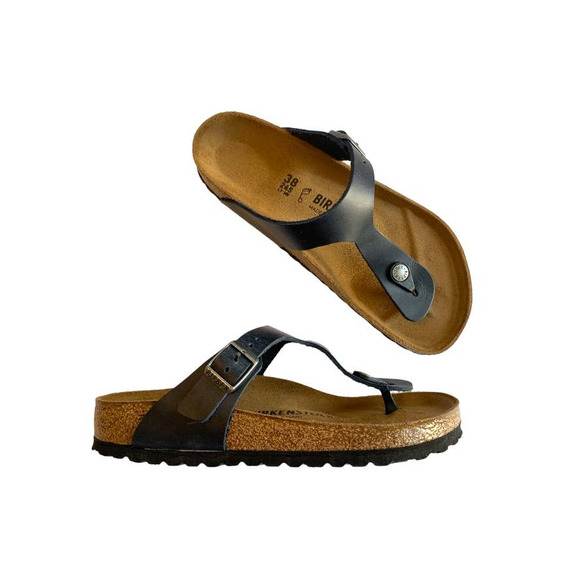 Birkenstock Shoes - Birkenstock Gizeh Birko Flor Thong Slide Sandals Waxy Leather Blue Size 38